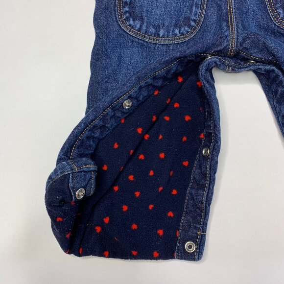 OshKosh B'gosh Vestbak Size 9M Overalls Denim Pants Flannel Lining Hearts Snaps - Picture 7 of 8